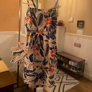 Tropical print Terry cloth mini dress- open back/ tie back super cute